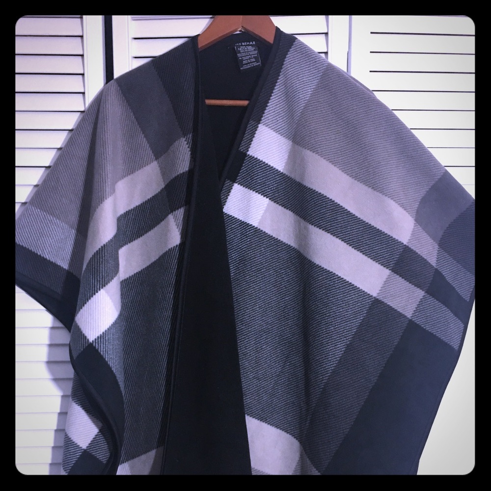 Black plaid blanket poncho